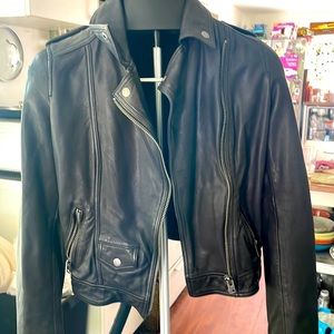 Lucky Brand Classic Black Leather Moto Jacket. Size S.